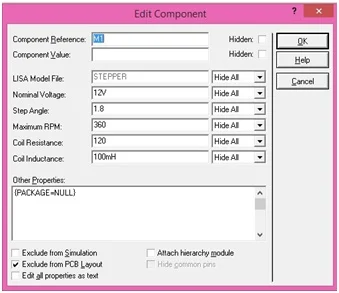 Parameters settings in proteus of stepper motor