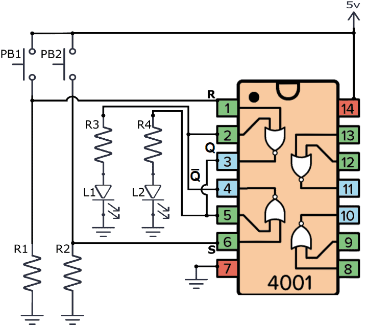 S-R Latch Using The CD4001 Chip
